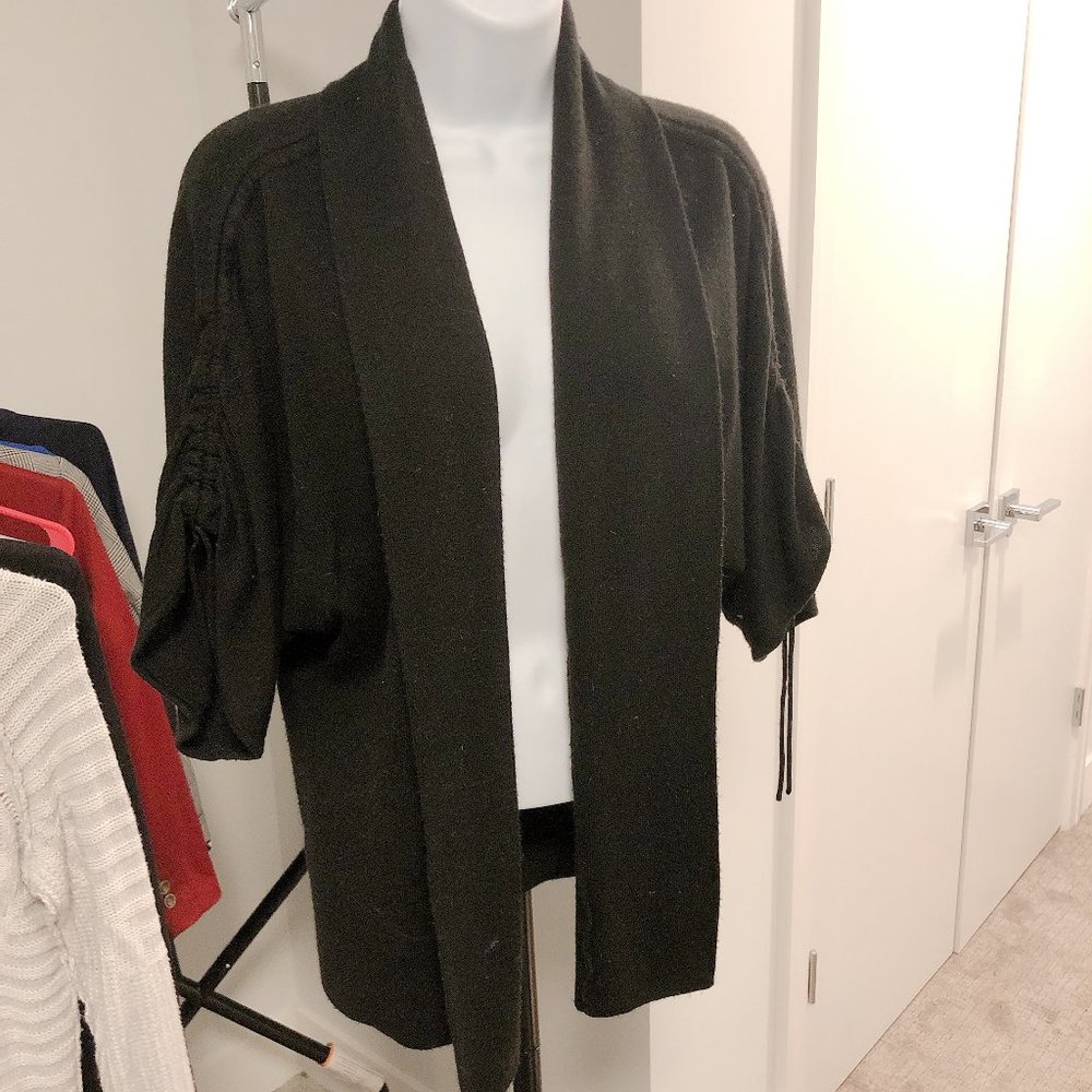 AB Studio //Black Knit Ruched Sleeve Open Cardigan